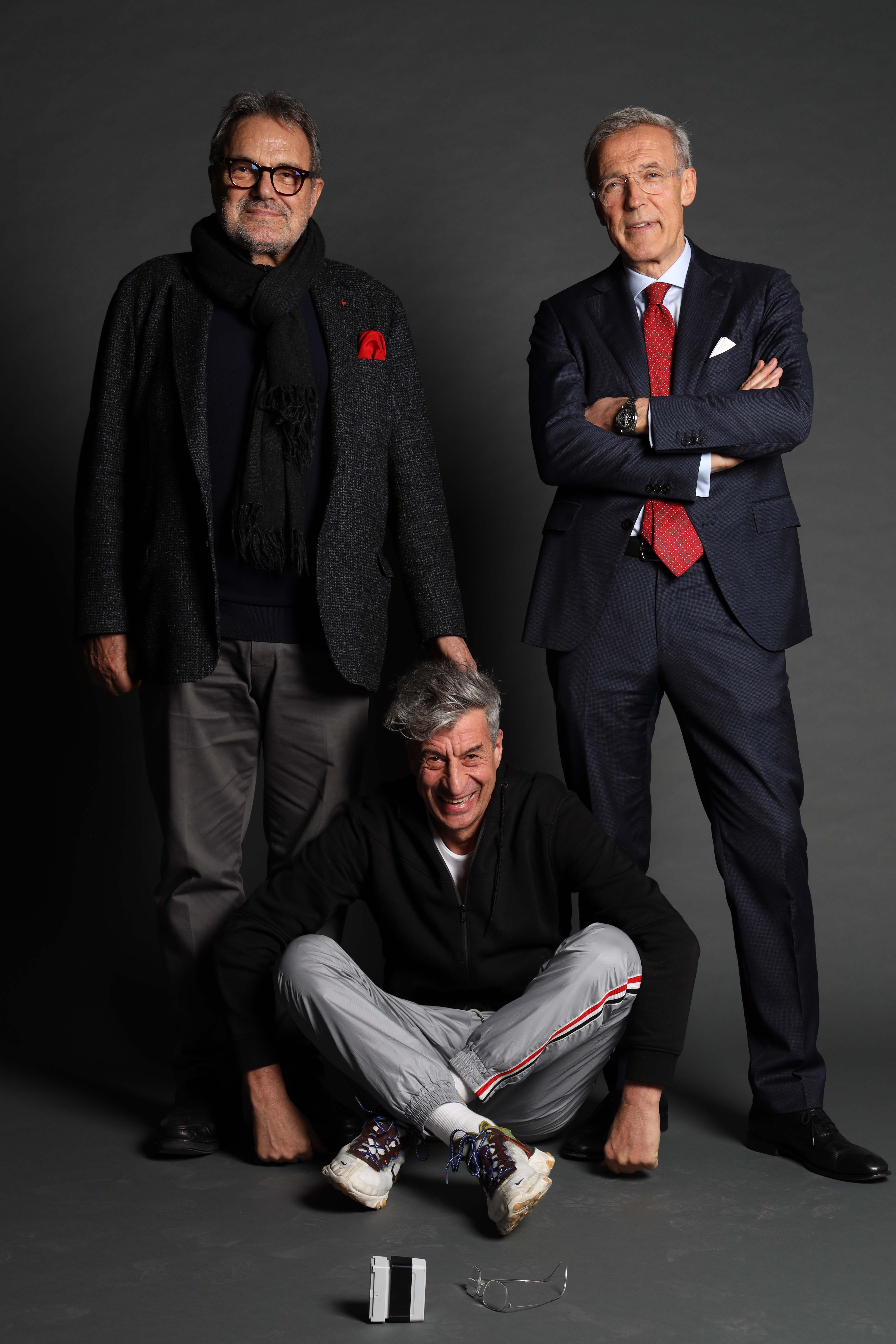 From left to right: Oliviero Toscani, Maurizio CaCelan, Giovanni Liverani ©Arte Generali and Oliviero Toscani Studio