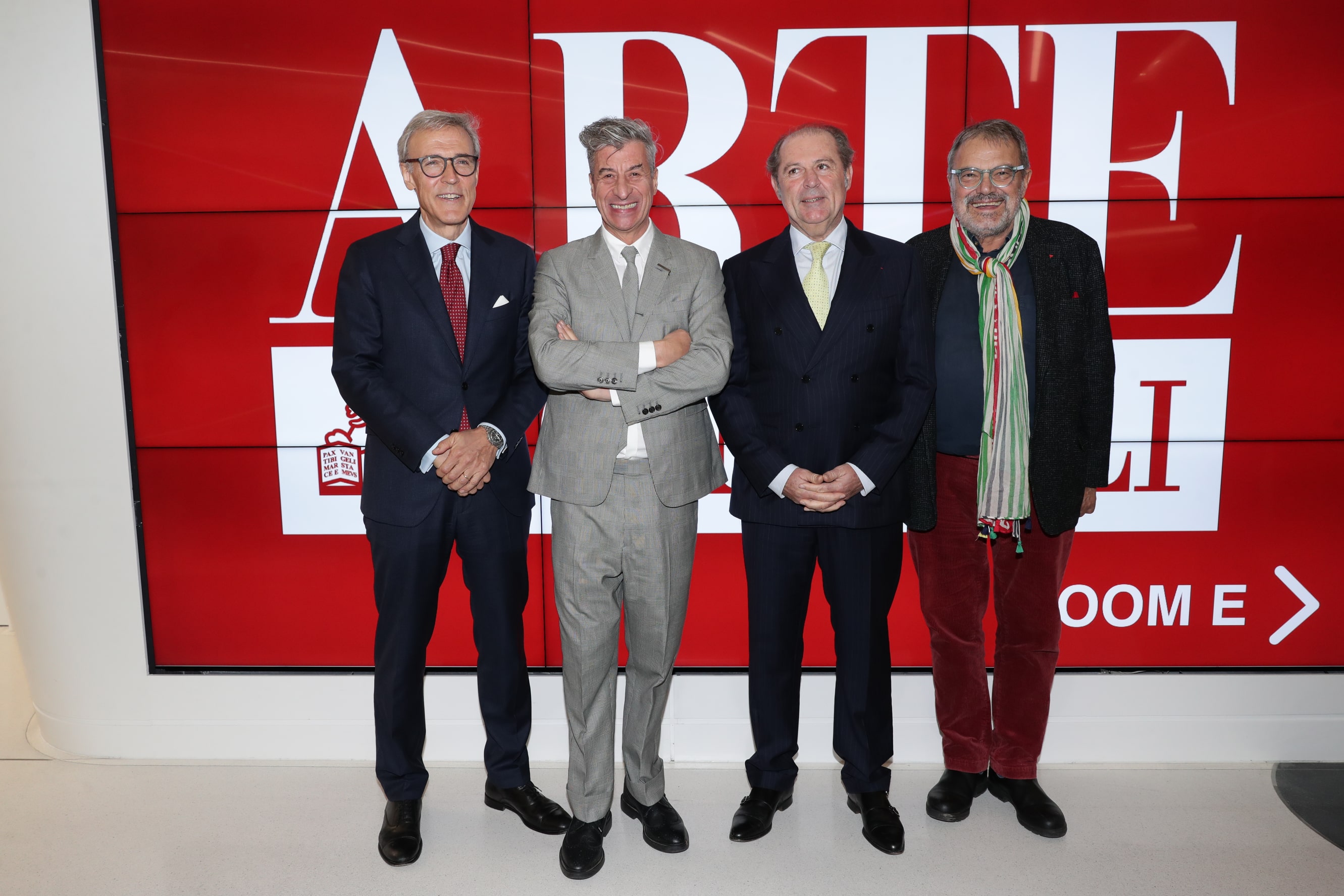 From left to right: Giovanni Liverani, Maurizio Cattelan, Philippe Donnet, Oliviero Toscani (credits Imagoeconomica)